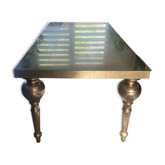 Table a manger baroque rococo argenté avec plateau en verre
