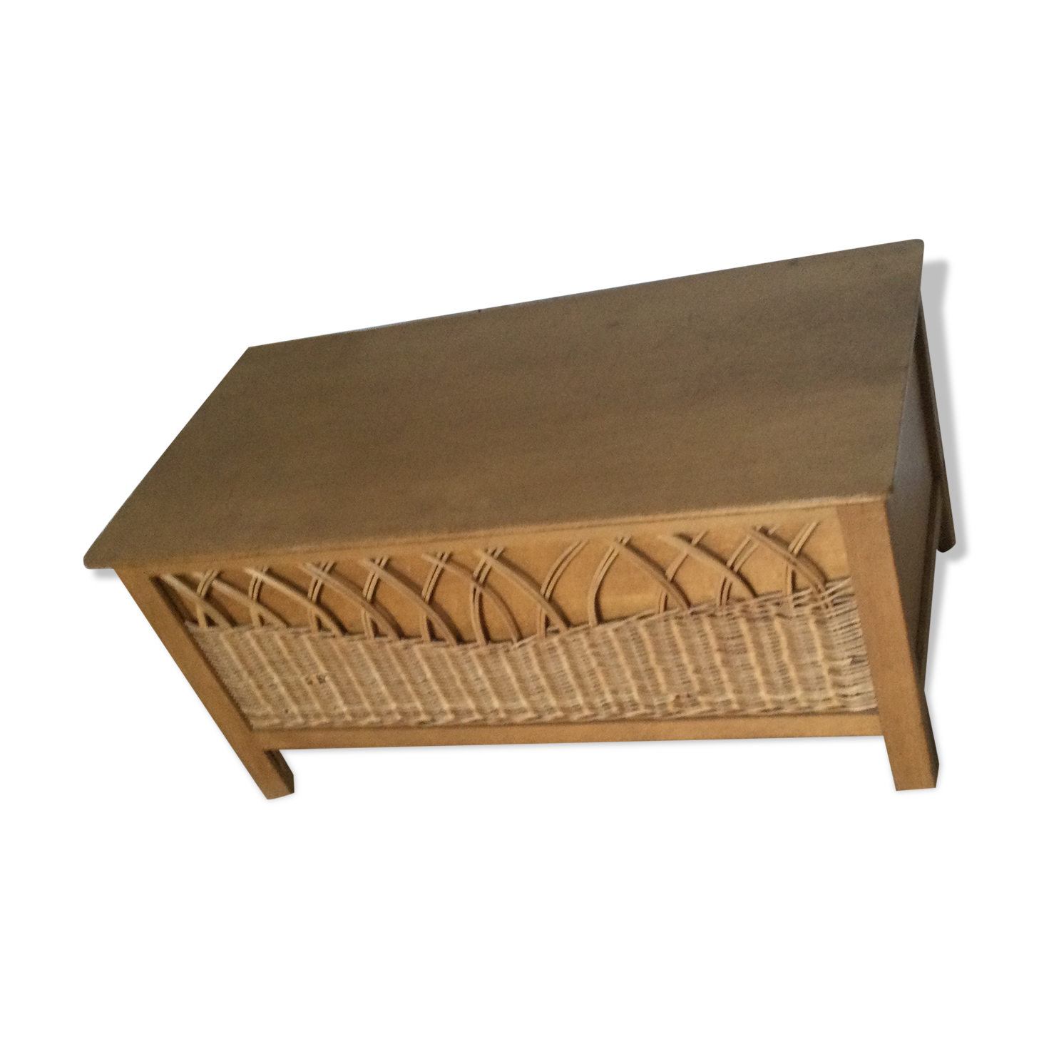 Vintage wood and rattan chest