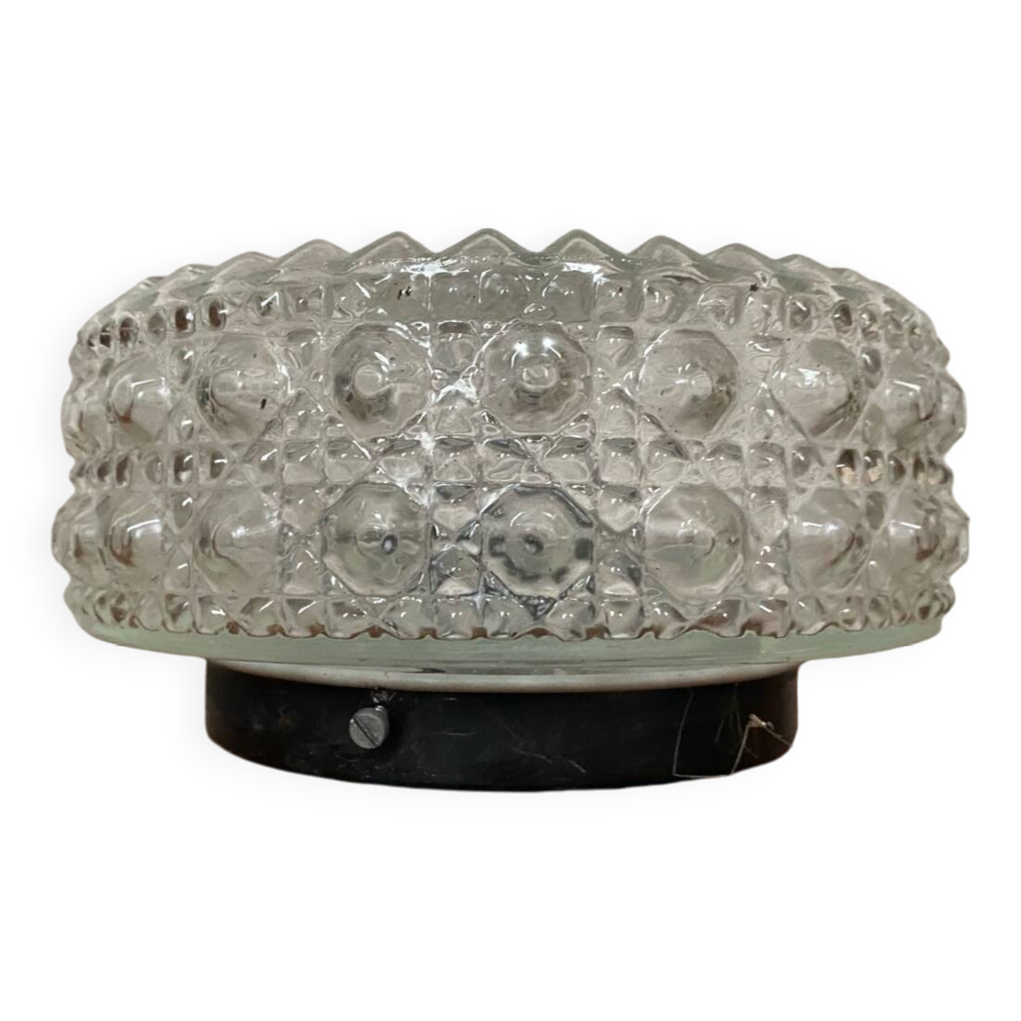 Antique Ceiling Light Sconce Molded Glass + Metal Support 70s Vintage #B792