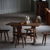 Mid-century Swedish ensemble, set of 4 "Sports Cabin" chairs handmade in pine, 1940s.