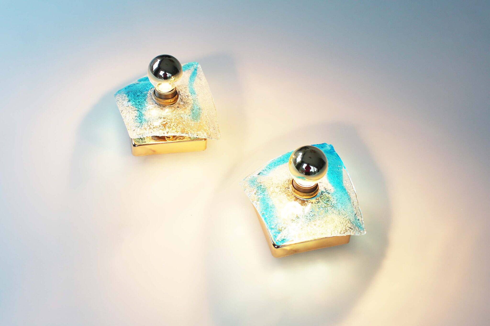 Pair of 1970's Murano Glass Wall Sconces by AV Mazzega