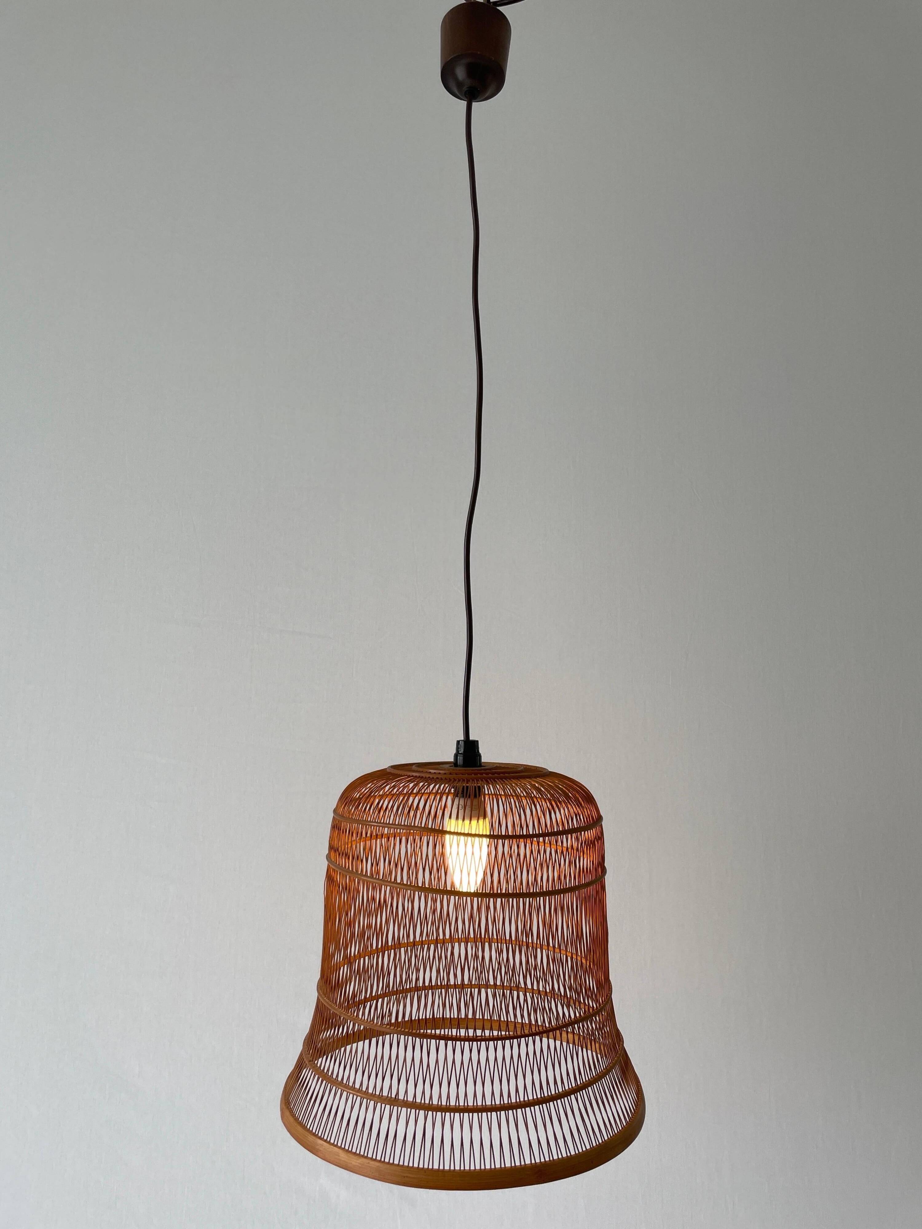 Unique Danish hanging lamp in the shape of a wooden cage, 1960s, Denmark.