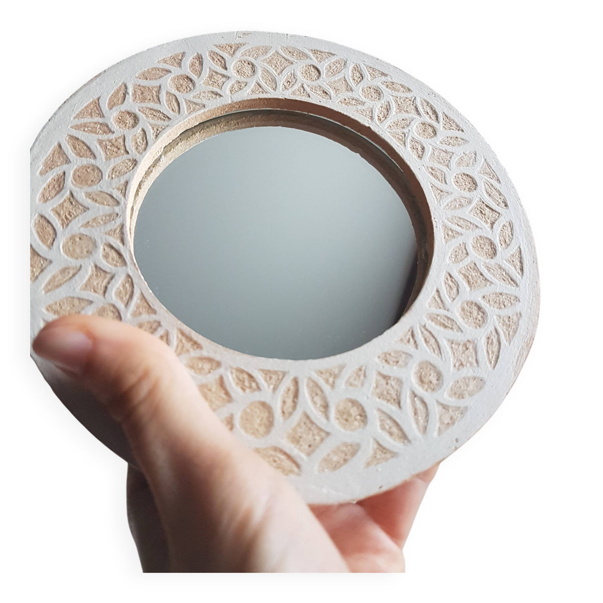Stoneware mirror with sgraffito decoration