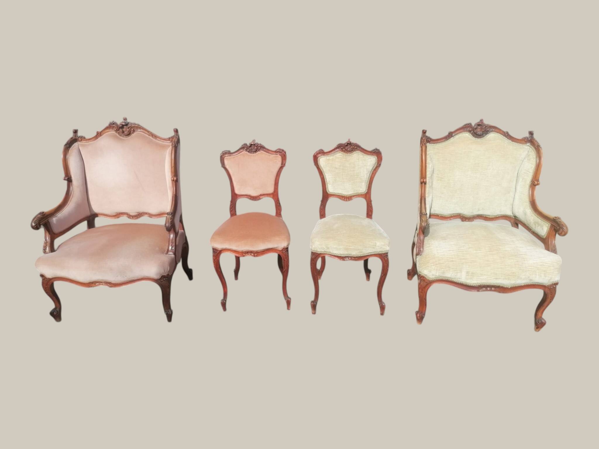 Salon Rocaille / Rococo - 2 fauteuils & 2 chaises - Noyer XIXe