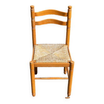 Chaise bois paille vintage