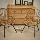 Paire de fauteuils corbeille en osier et rotin 1960