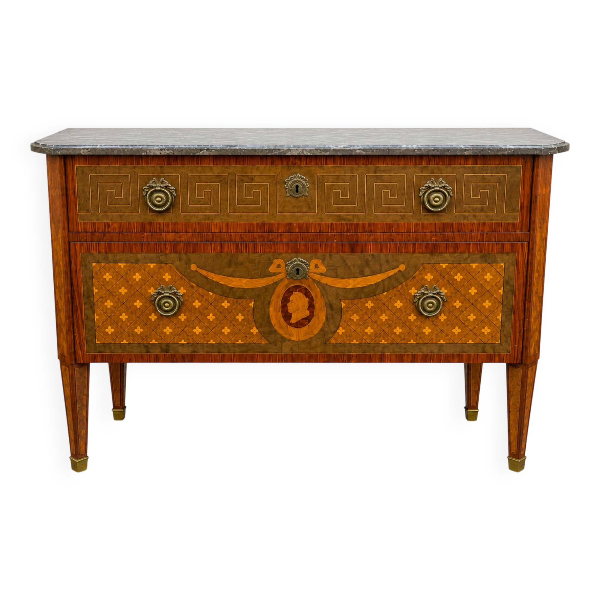 Louis XVI style commode in marquetry, 20th century – Marble top