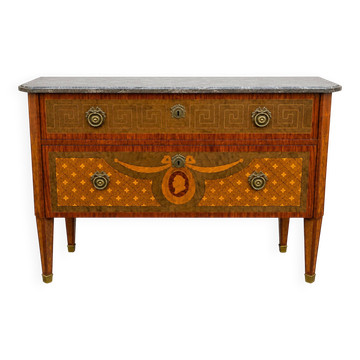 Louis XVI style commode in marquetry, 20th century – Marble top