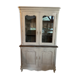 Charming vintage display cabinet in greige solid wood, castle charm.