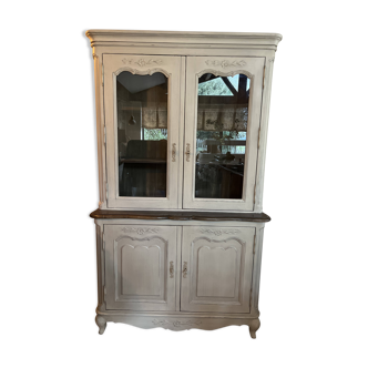 Charming vintage display cabinet in greige solid wood, castle charm.