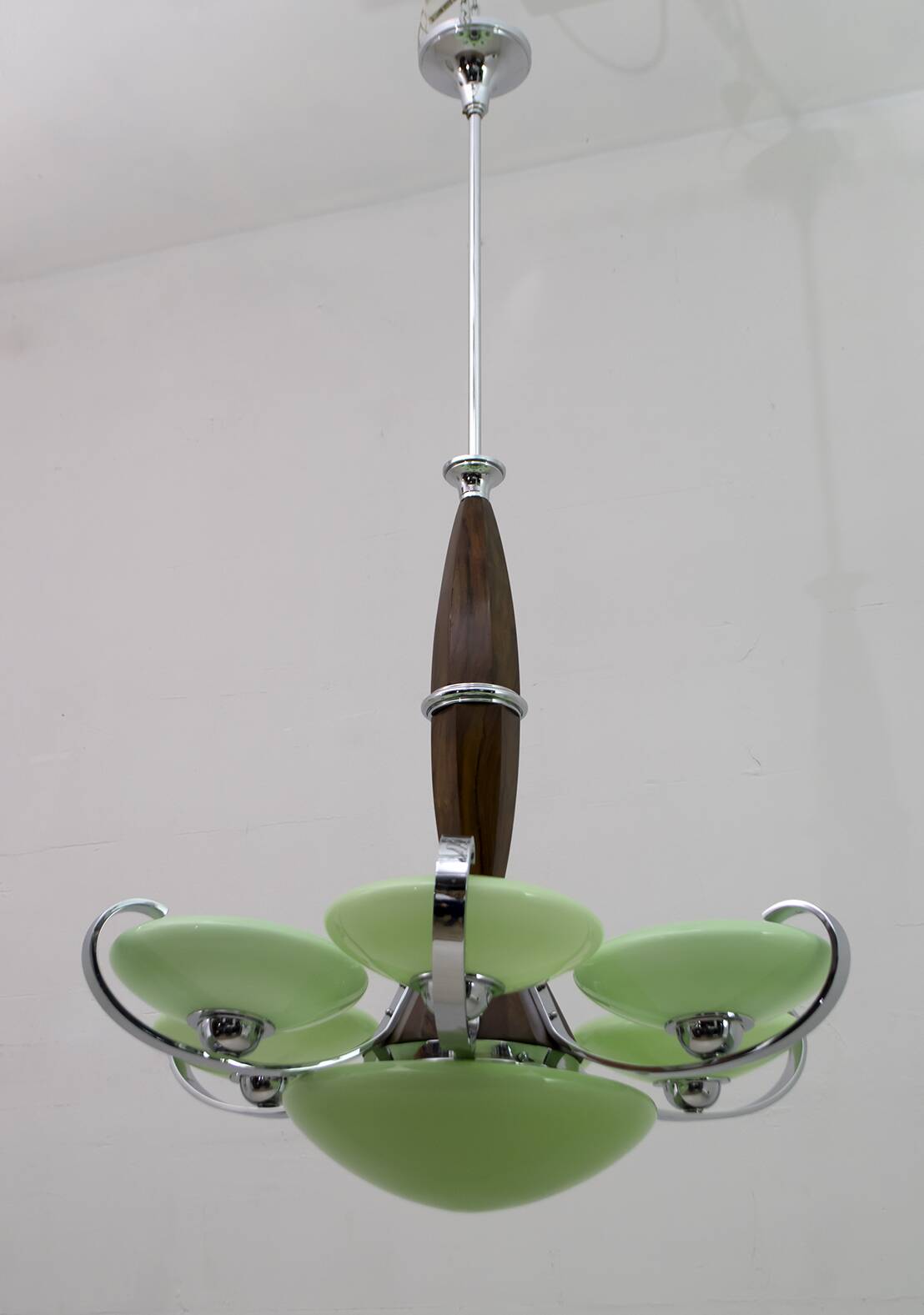 Art Deco Italian Chrome and "Incamiciato" Glass Chandelier, 1930s