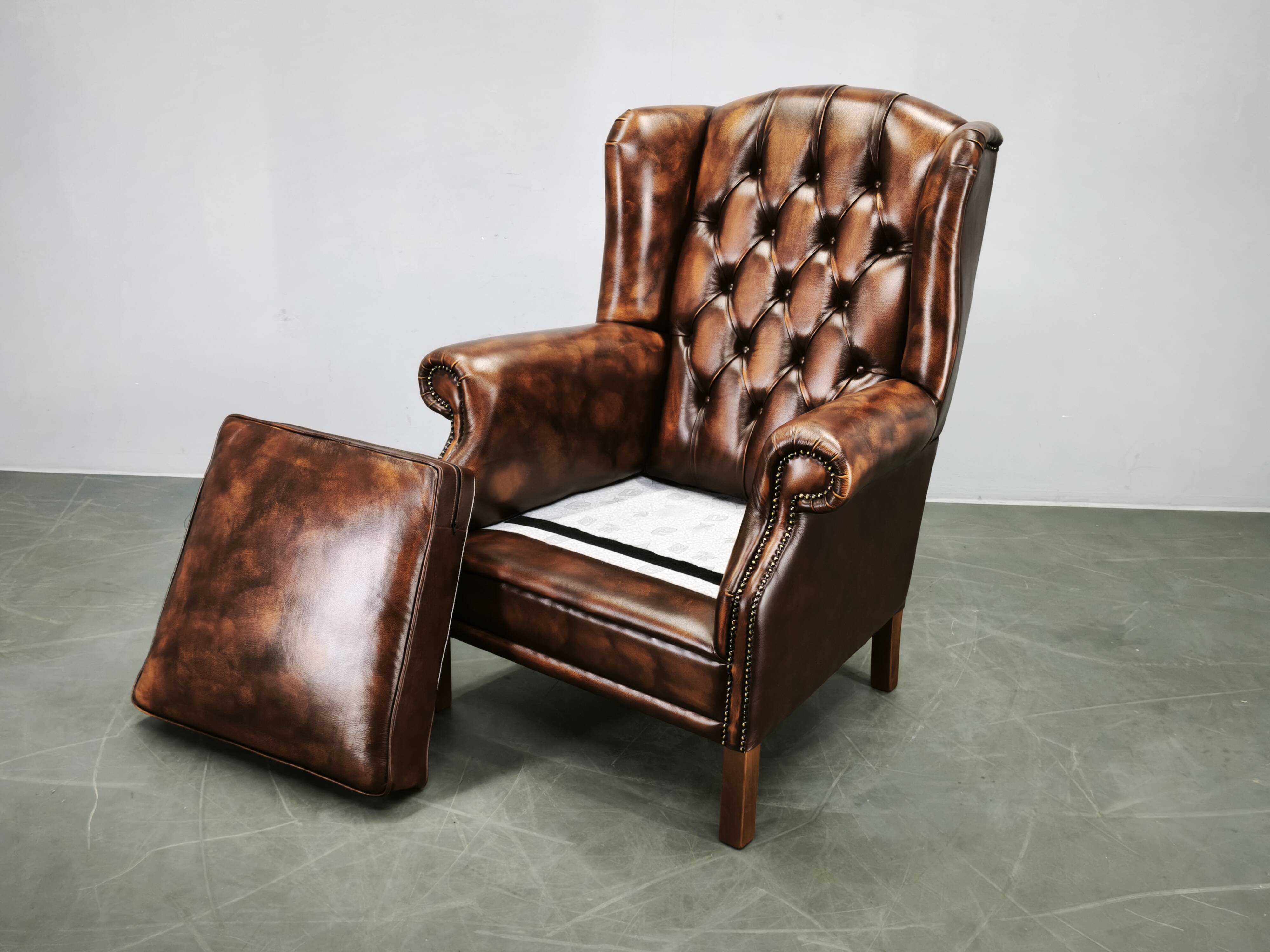 Contemporary Handmade Chesterfield Leather Wingback Armchair 2010s