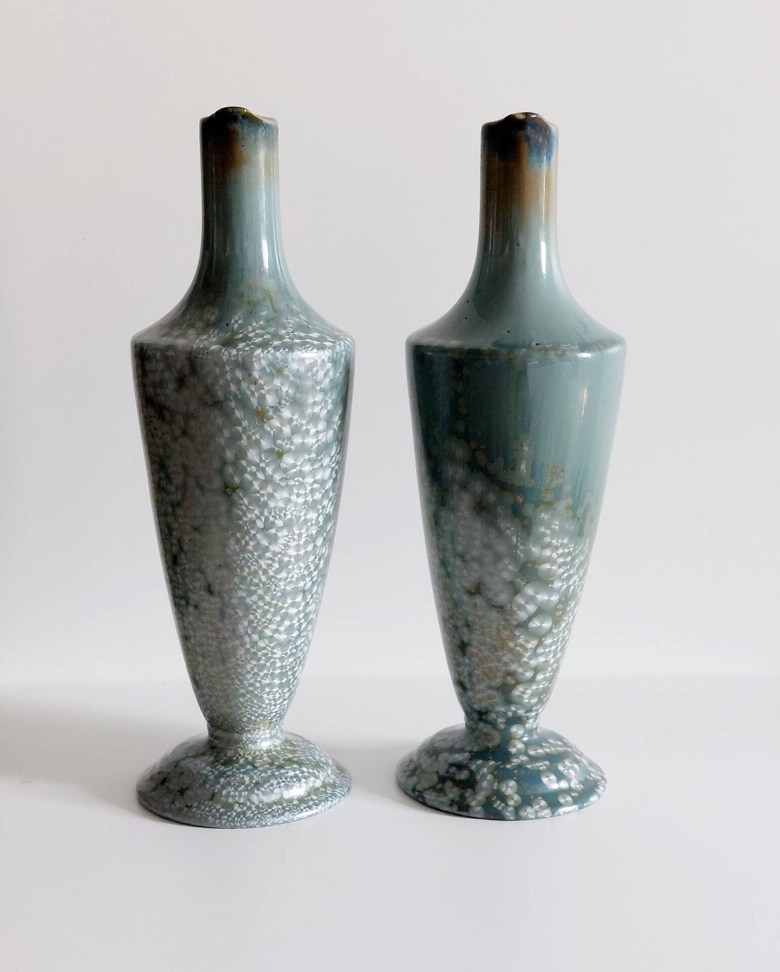 Pair of Sarreguemines vases with crystal glazes