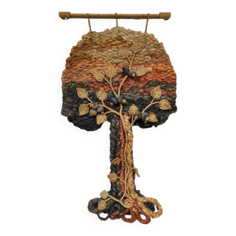 Vintage macramé wall tapestry Tree of life 1960