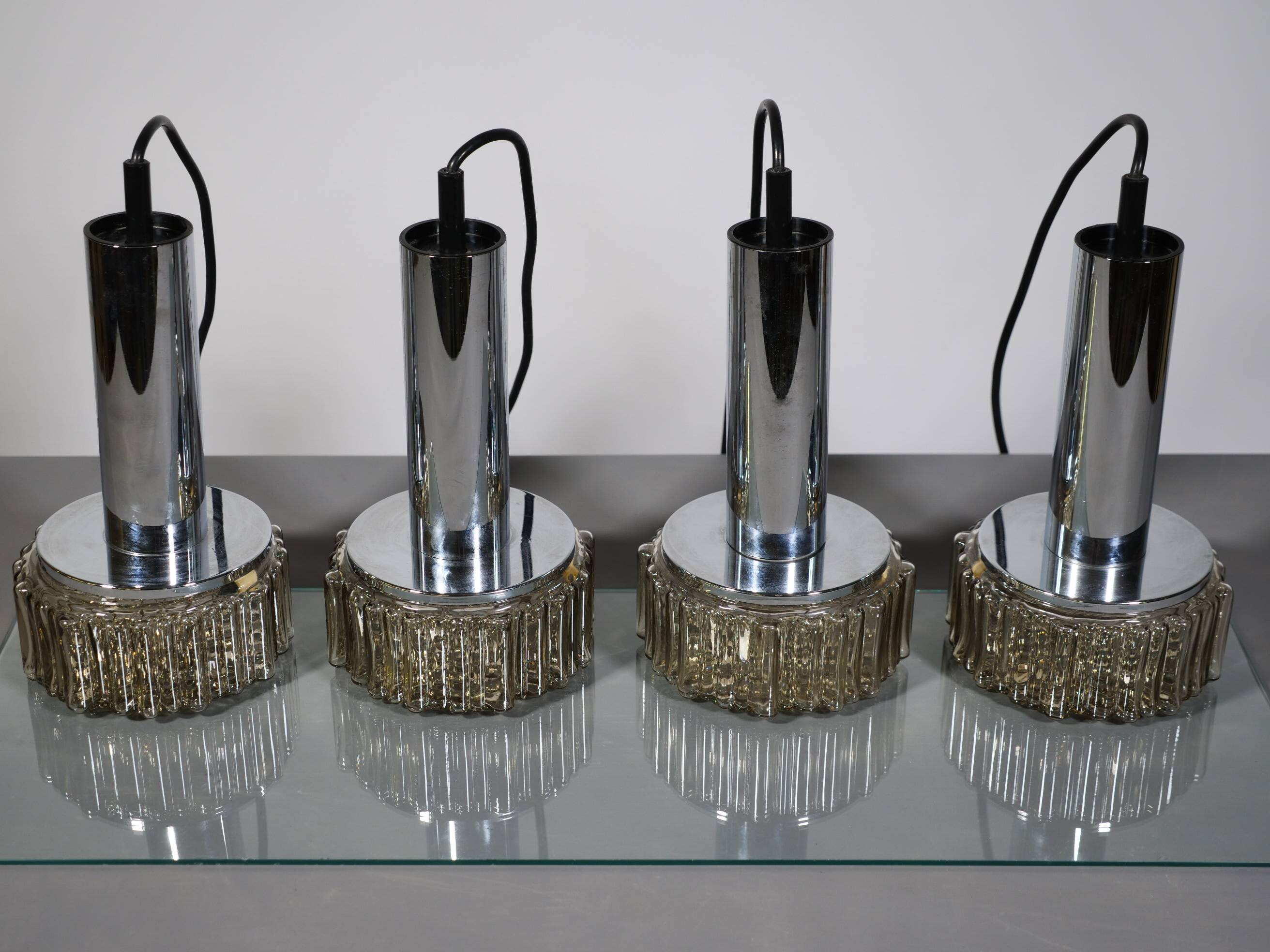 Space Age ceiling lamps bubble glass and chrome by Staff, Set of 4, 1970s