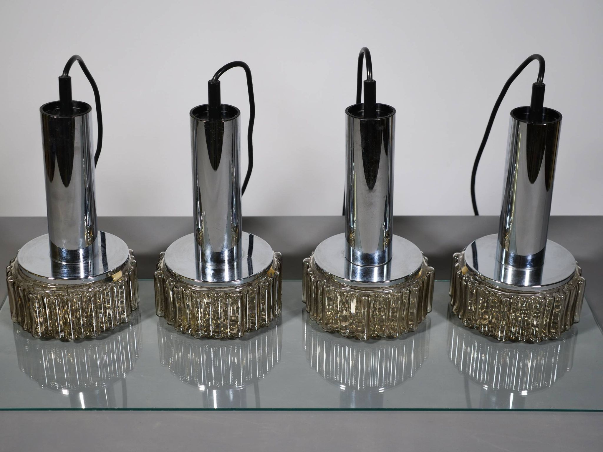 Space Age ceiling lamps bubble glass and chrome by Staff, Set of 4, 1970s