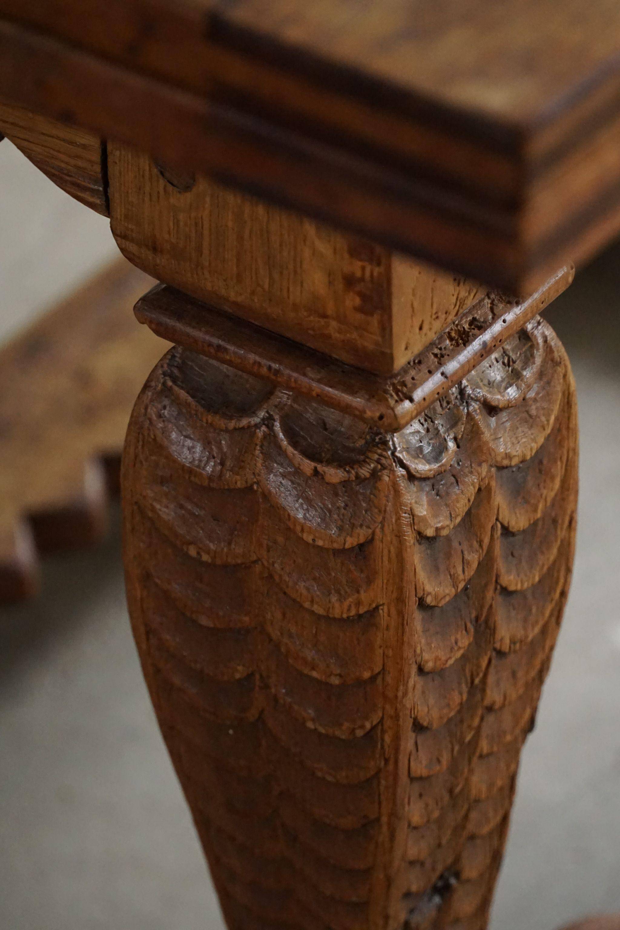 Antique Baroque dining table/desk in oak, Danish cabinetmaker, 19th century.