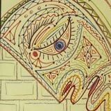 Lithograph, surrealist portrait, Jean Cocteau