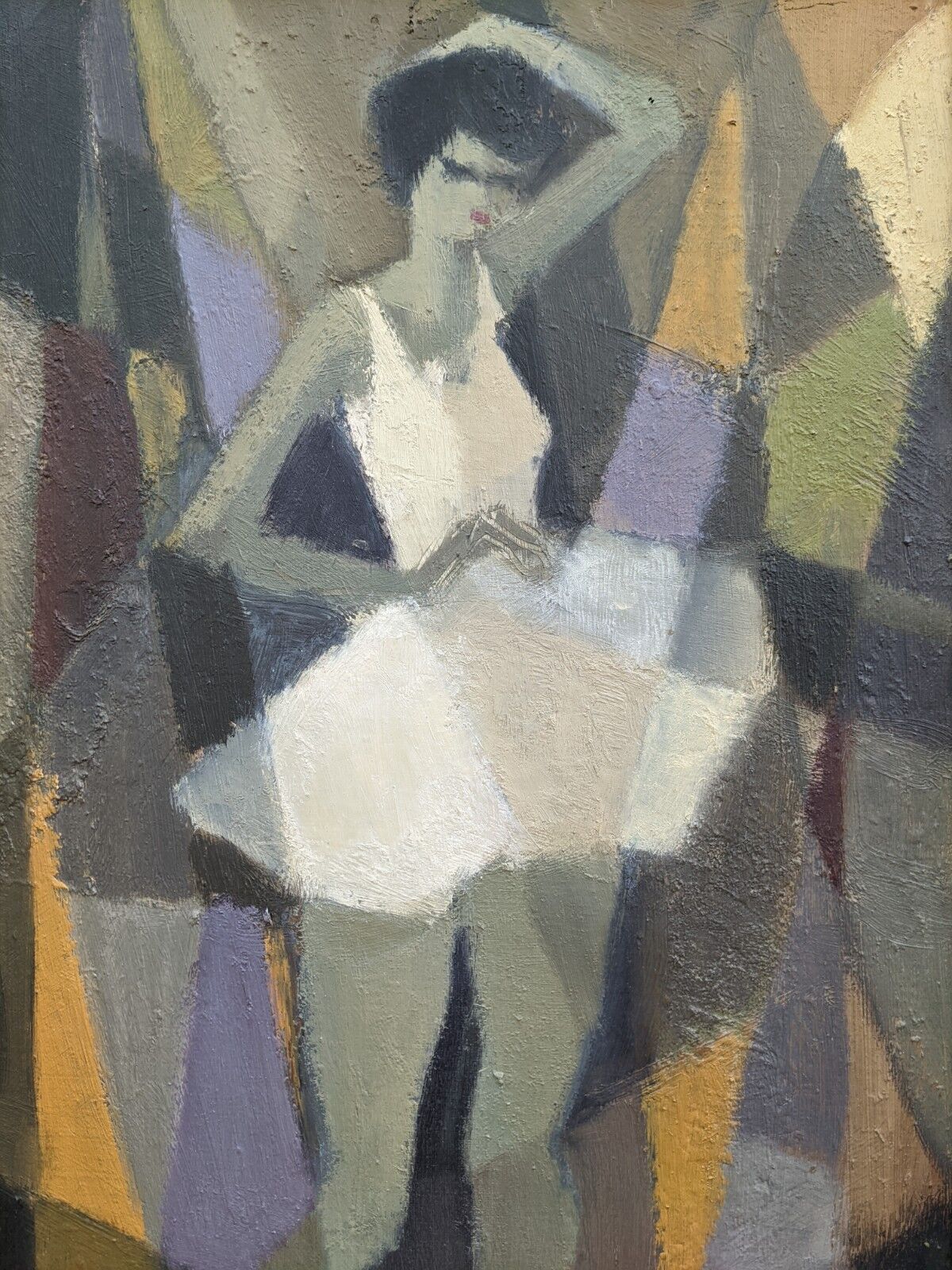 Mid-Century Modern Swedish Figurative Framed Oil Painting, "Cubist Dancer"