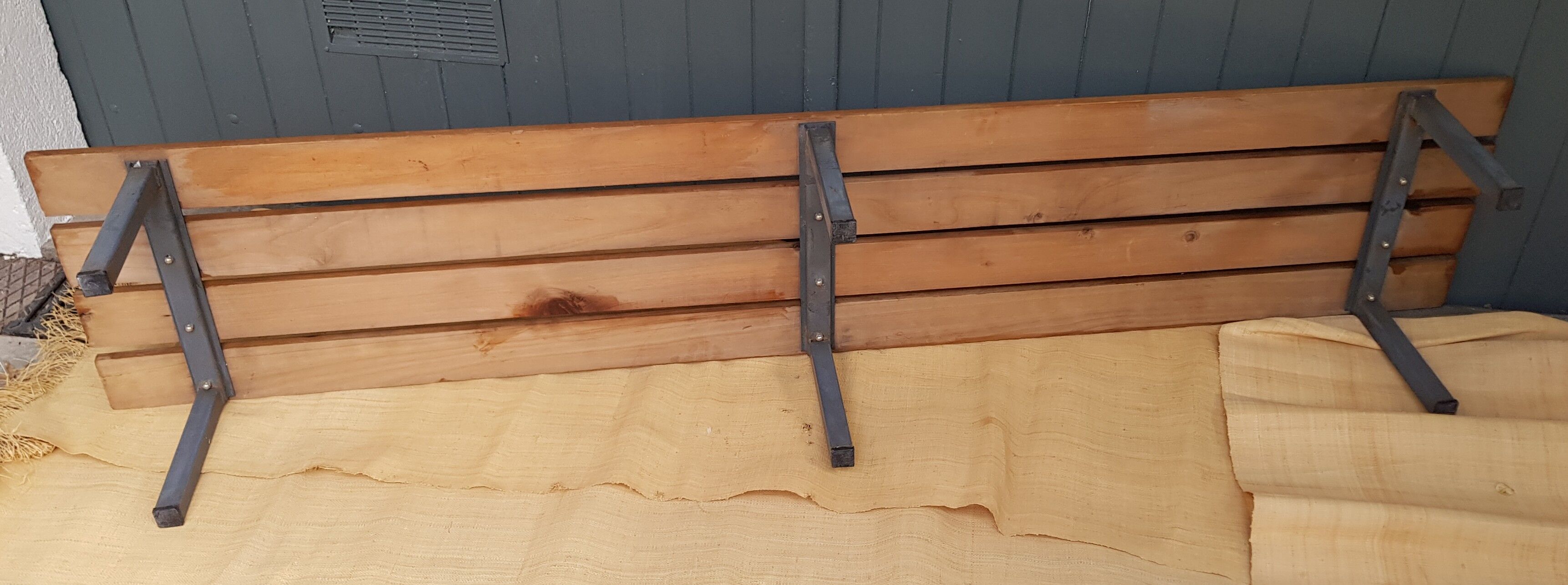 Metal and wood locker room bench