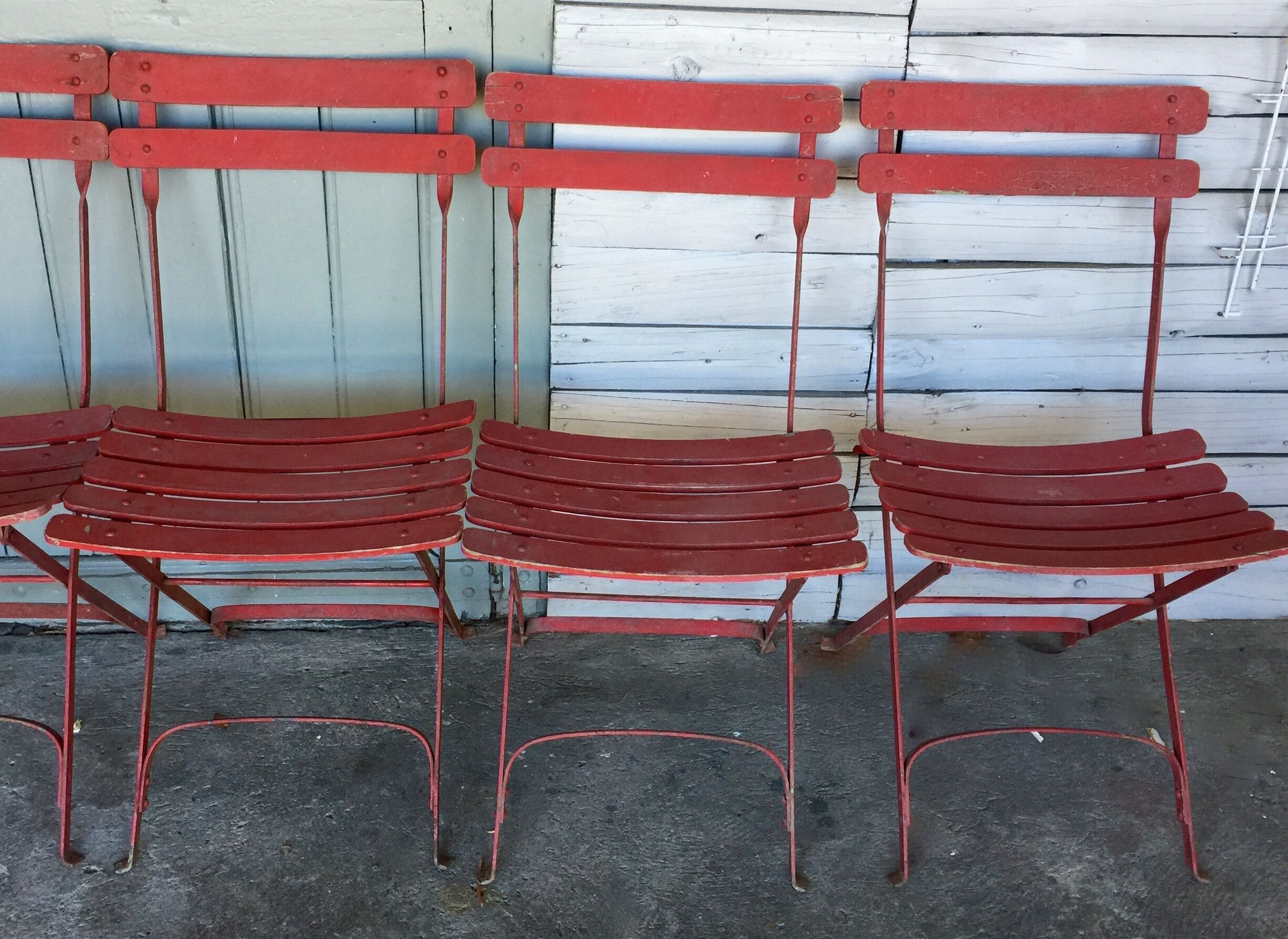 SET OF 6 IRON AND WOOD FOLDING GARDEN CHAIRS