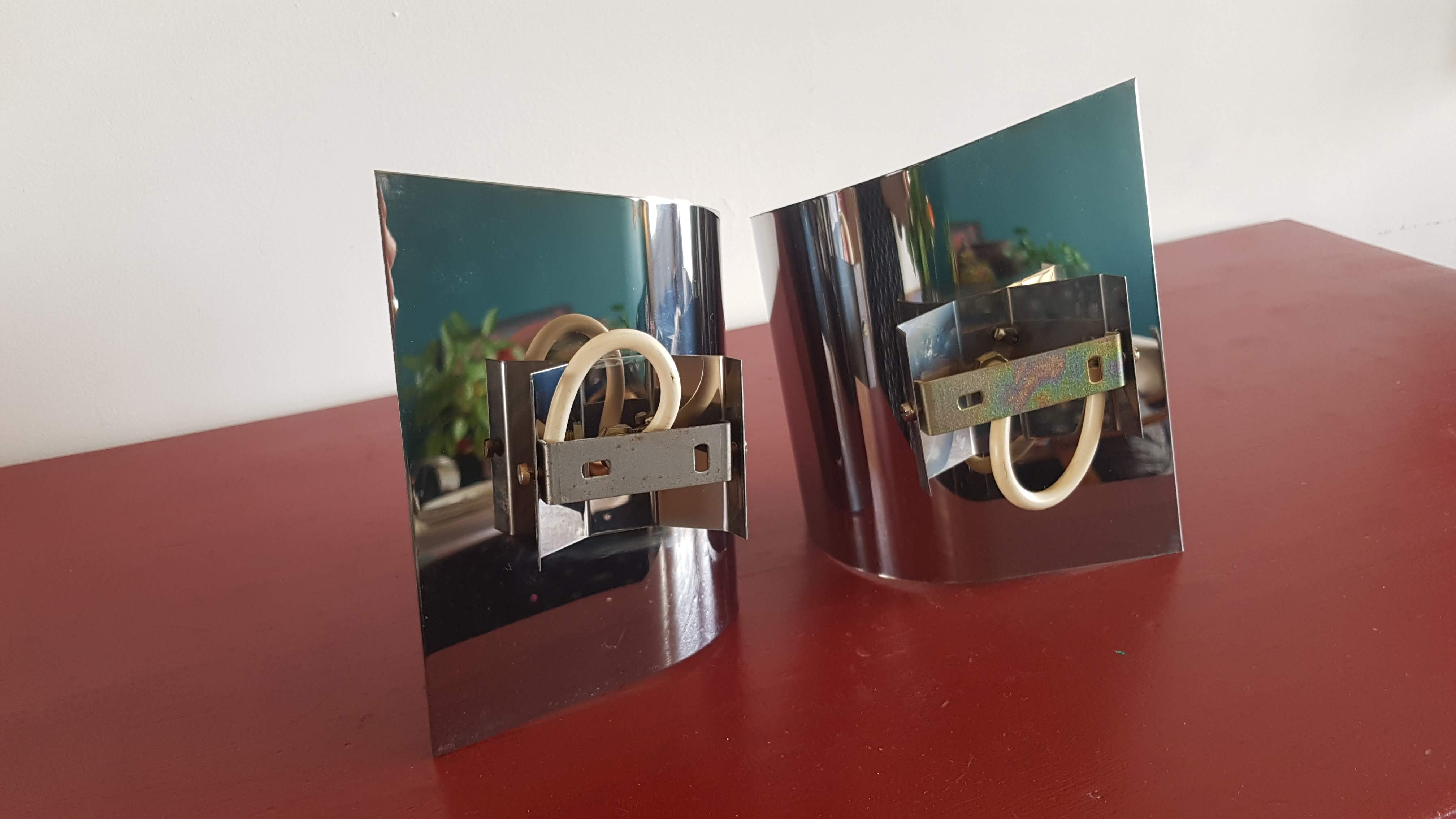 Pair of wall light 70s chrome metal