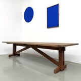 Large refectory table in solid pine and beech, with an X-shaped base.