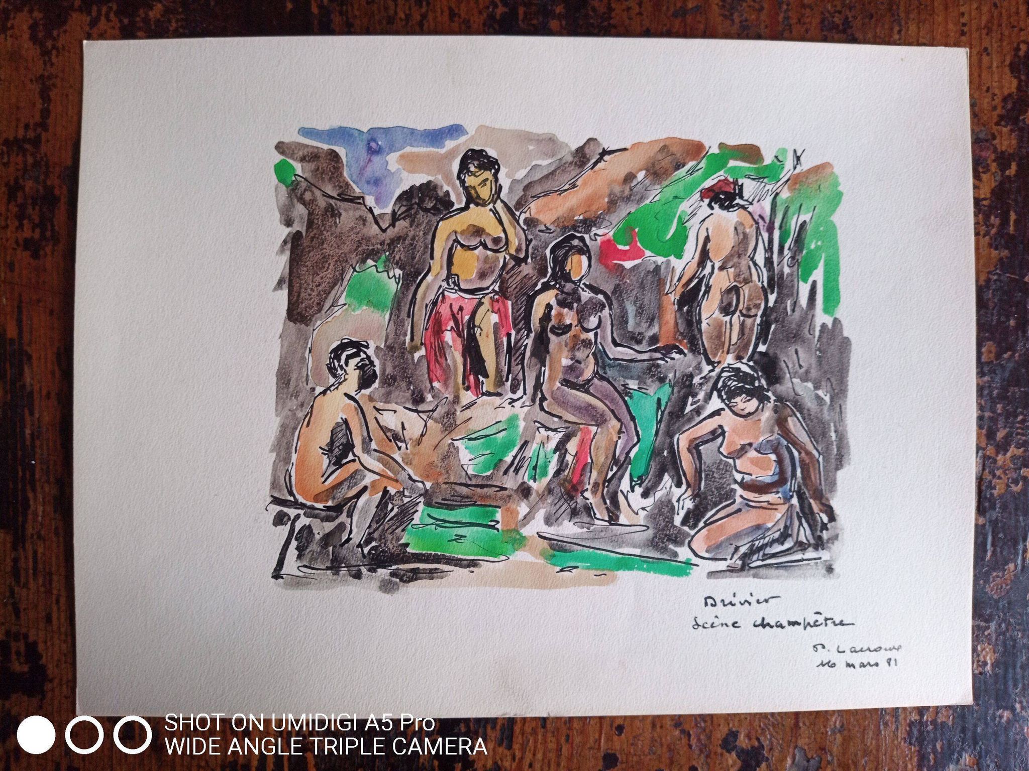 Pierre Lacroux (1909-1993) Gouache 24 x 32 cm - rural scene 1981