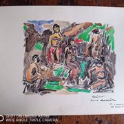 Pierre Lacroux (1909-1993) Gouache 24 x 32 cm - rural scene 1981