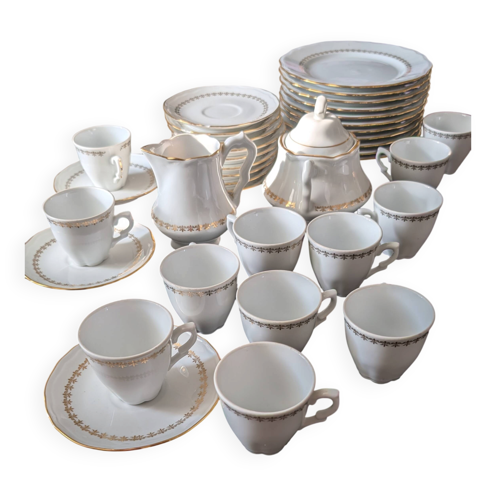 Coffee and dessert service 37 pieces porcelain Louroiux - Ph. Deshoulieres