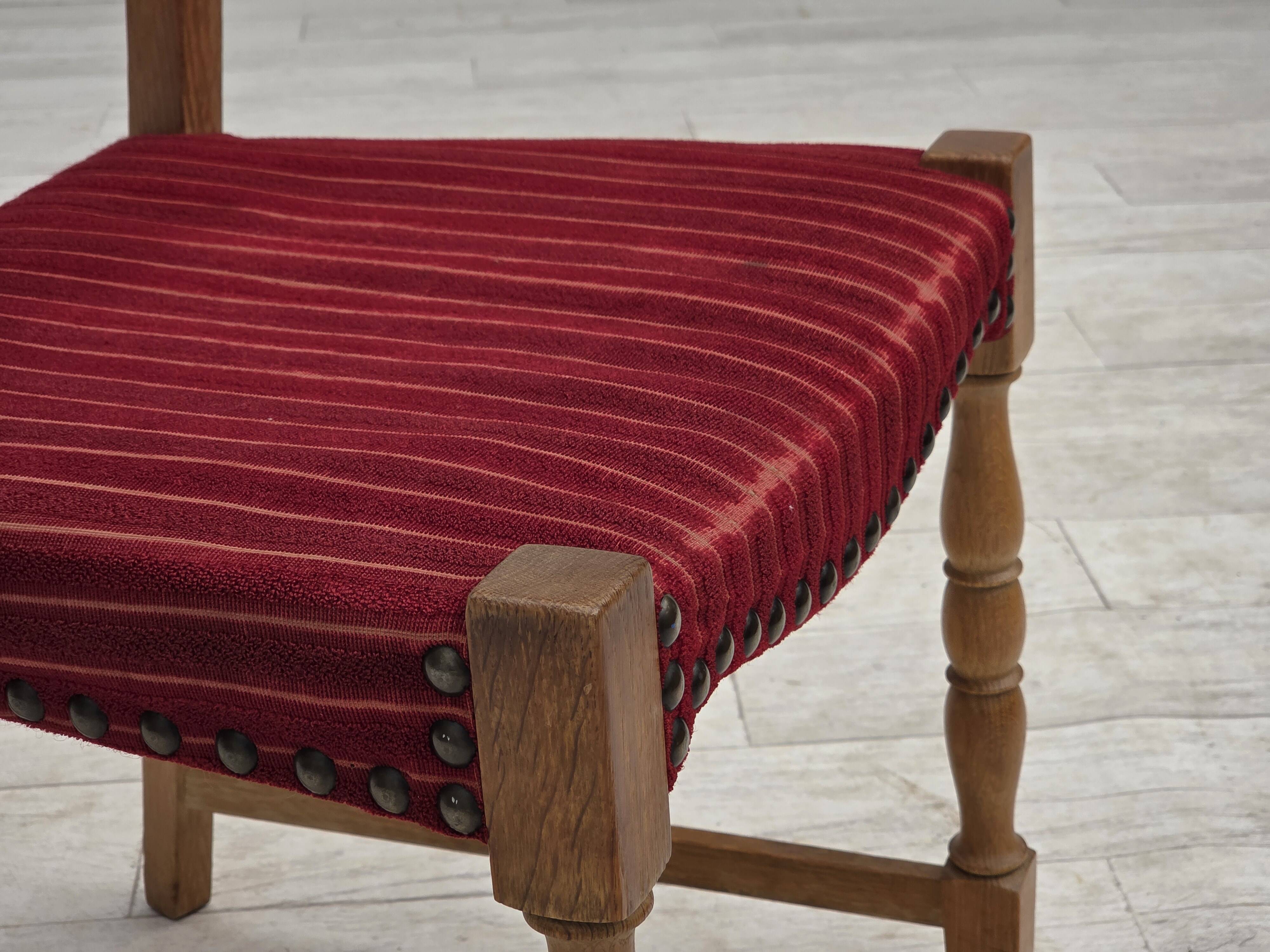 1970s, set of 6 Danish dining chairs, oak wood, furniture wool.