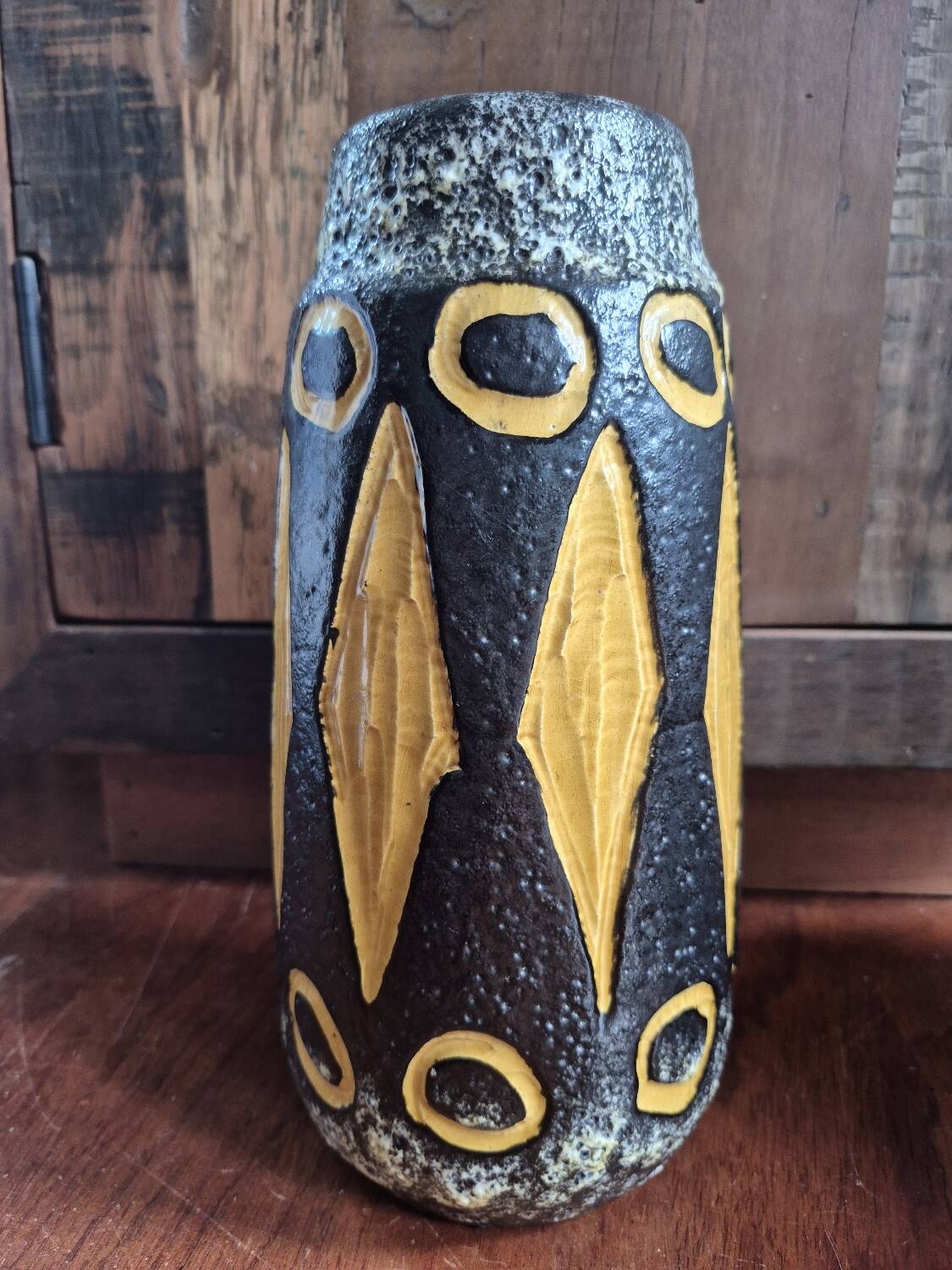 Retro Scheurig W-Germany fat lava vase 1970s brown yellow