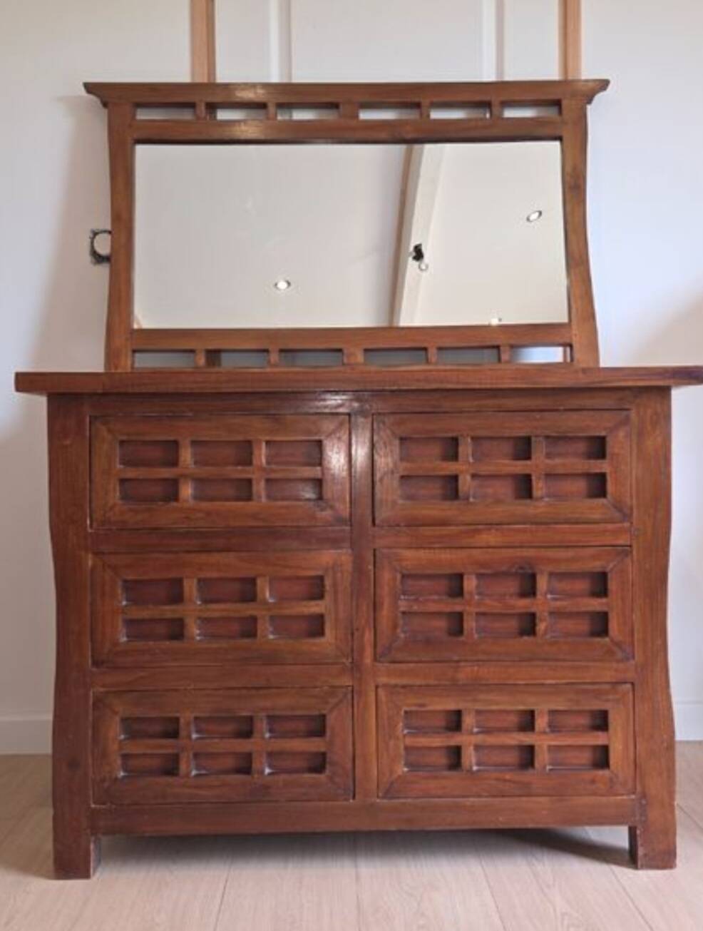 Teak chiffonier with its mirror