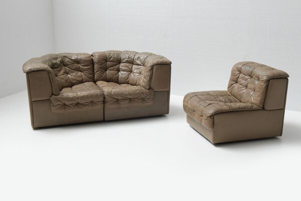 Canapé modulaire DS 11 en cuir patchwork marron par De Sede Team pour De Sede Swiss