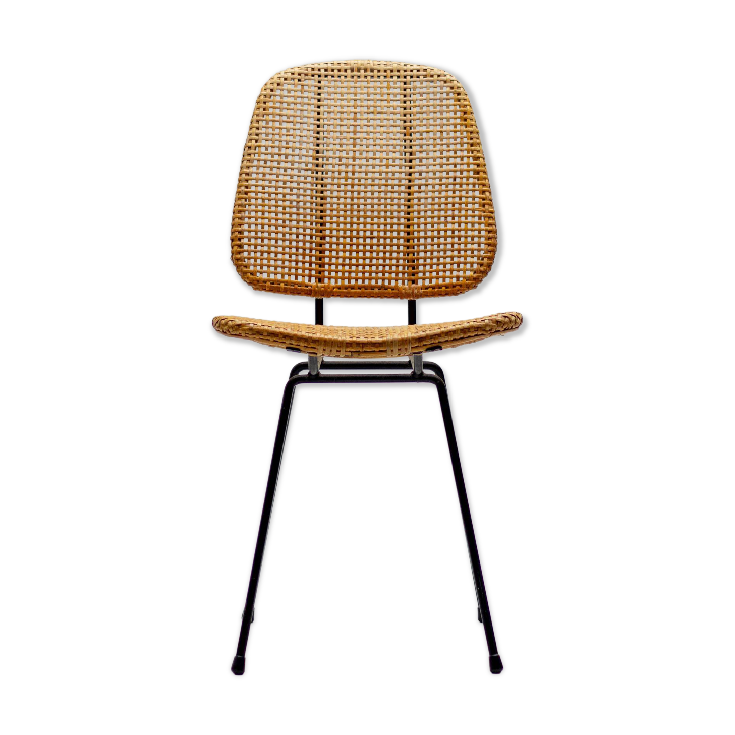 Elegant Italian black accent chair with a stem and cane, 1950.