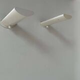 Pair of vintage wall lights with variable intensity, white lacquered metal, France 1970
