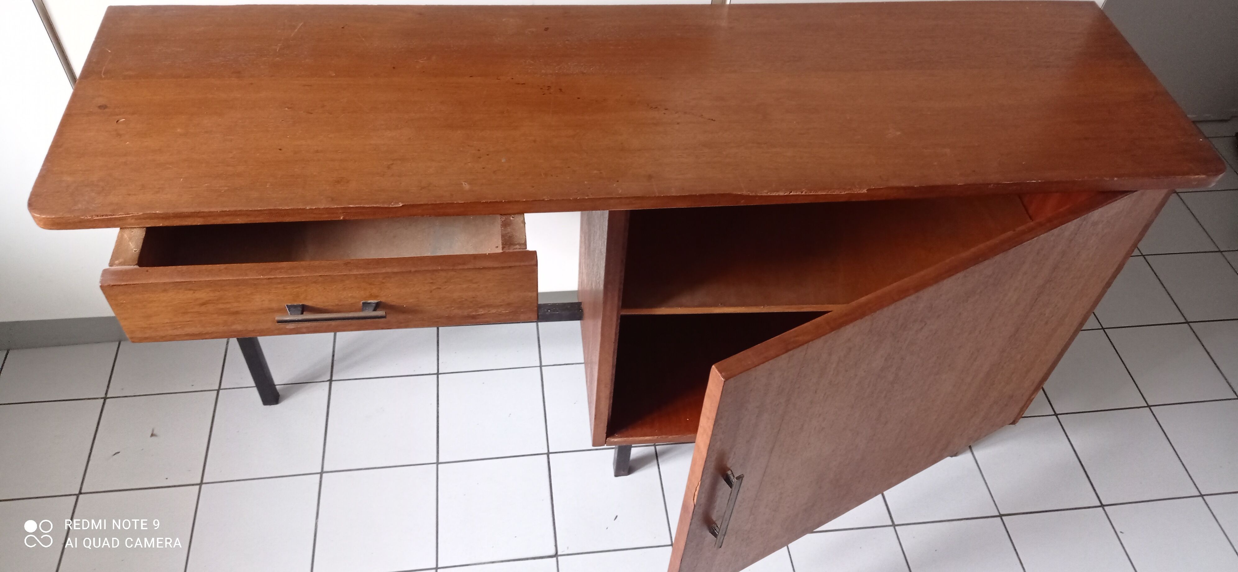 Old desk wood Scandinavian metal structure