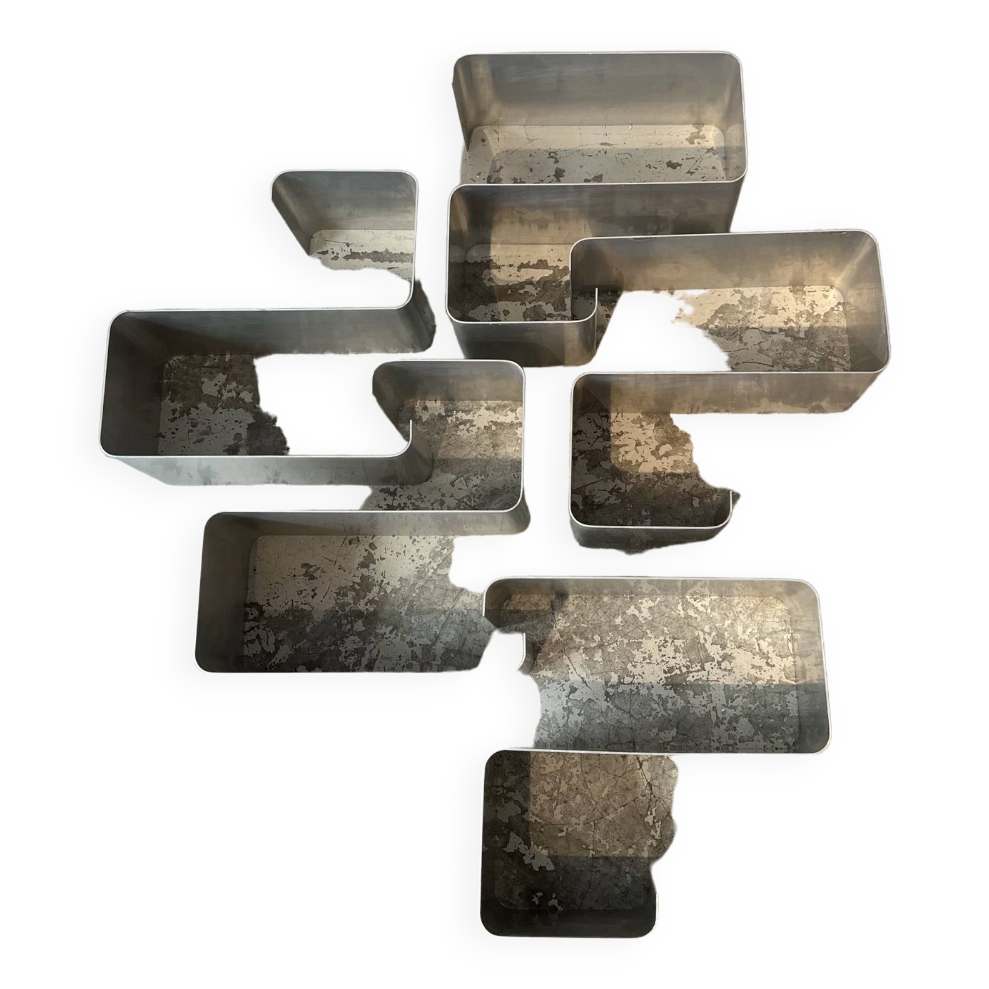 Ensemble d'étagères murales ZigZag par Joëlle Ferlande & François Monnet pour Kappa Uginox années 1970