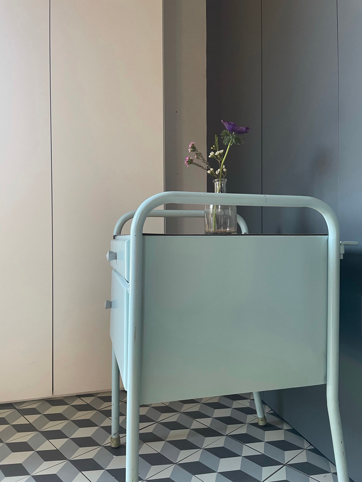 Metal boarding school/convent bedside