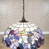 20th-Century Hanging Lamp with Multicolored Shade in the style of Tiffany, 1940s