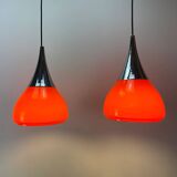 Pair of tulip-shaped glass pendants by Doria Leuchten 1970