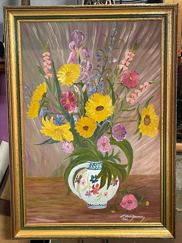 bouquet of flowers - oil or acrylic on canvas, signed Collot Bernard 1982