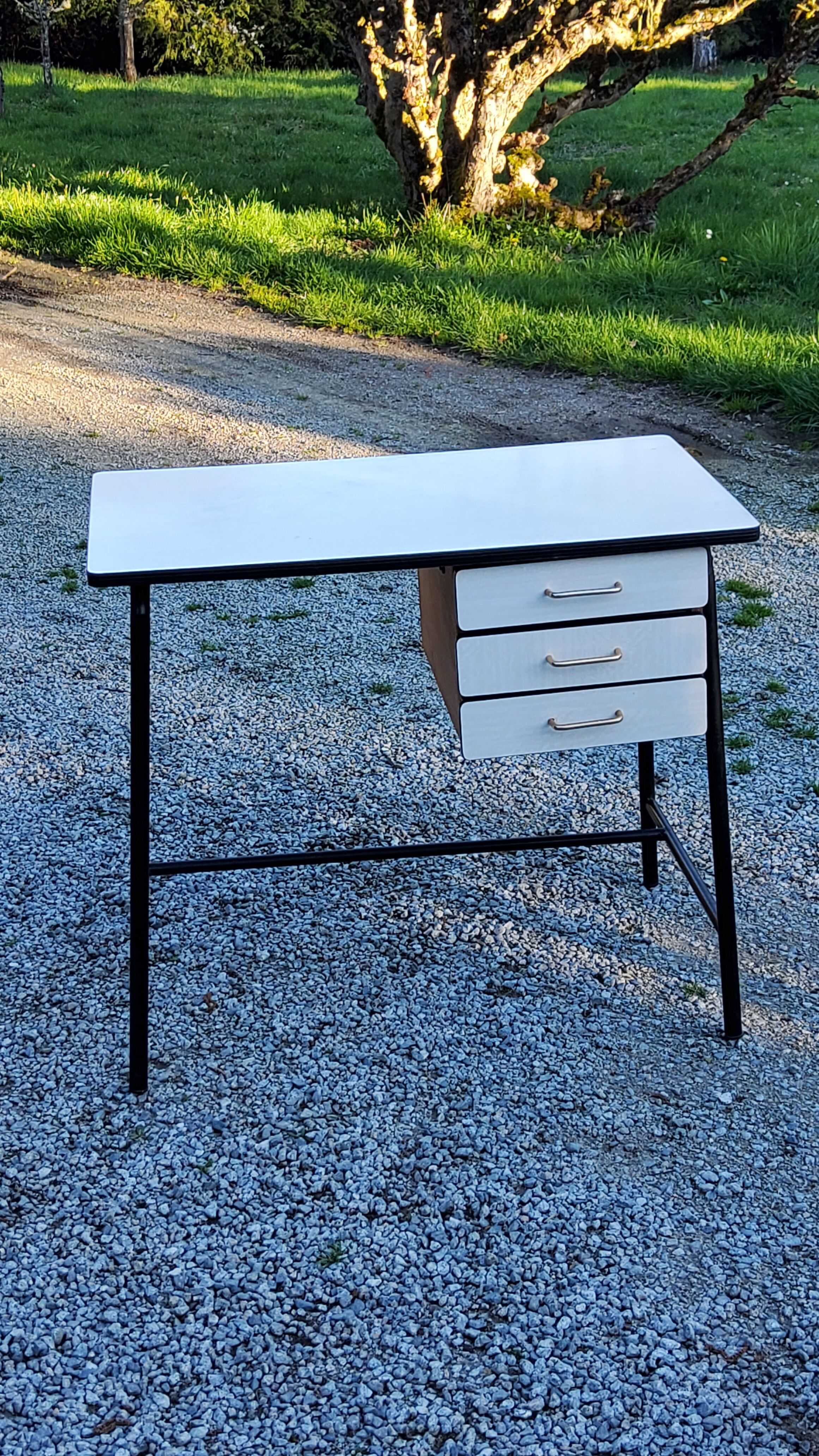 Office of 50/60s in formica base tubes black metal 3 drawers