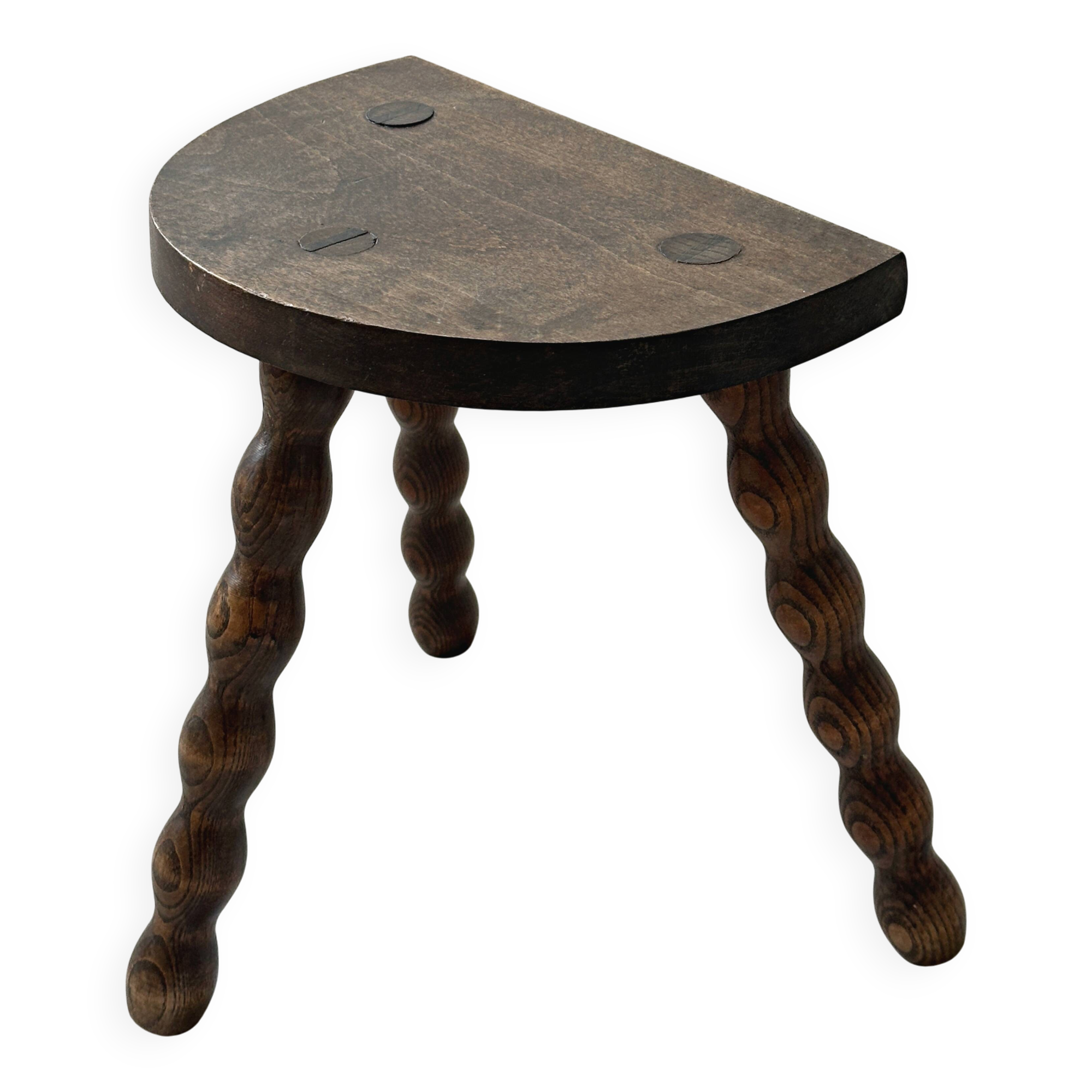 vintage French farm stool in turned wood