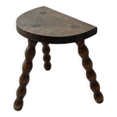 tabouret de ferme français vintage en bois tourné