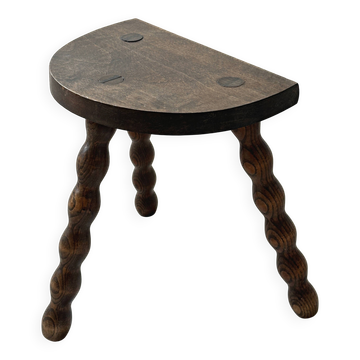 tabouret de ferme français vintage en bois tourné