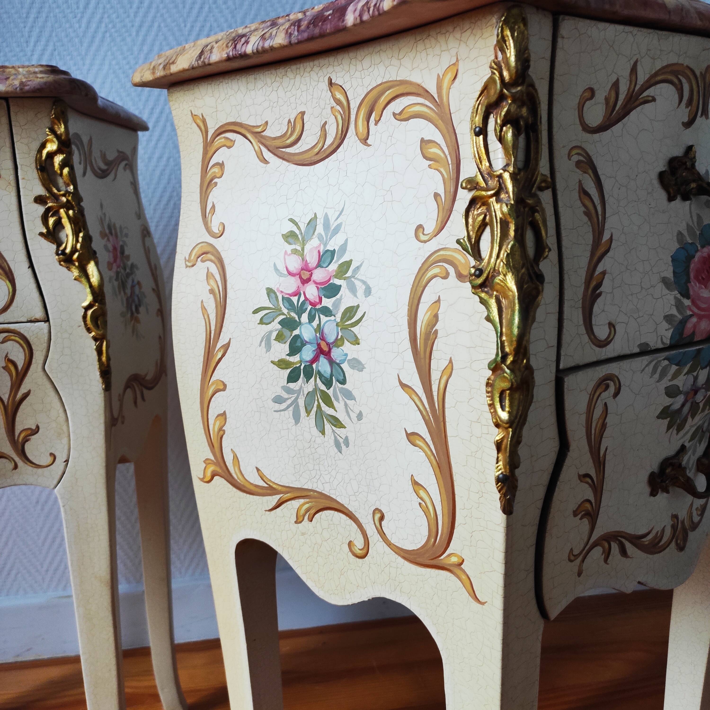Pair of painted Louis XV style bedside tables