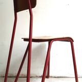 Rare pair of chairs in red tubular metal and wood  Vintage 1960