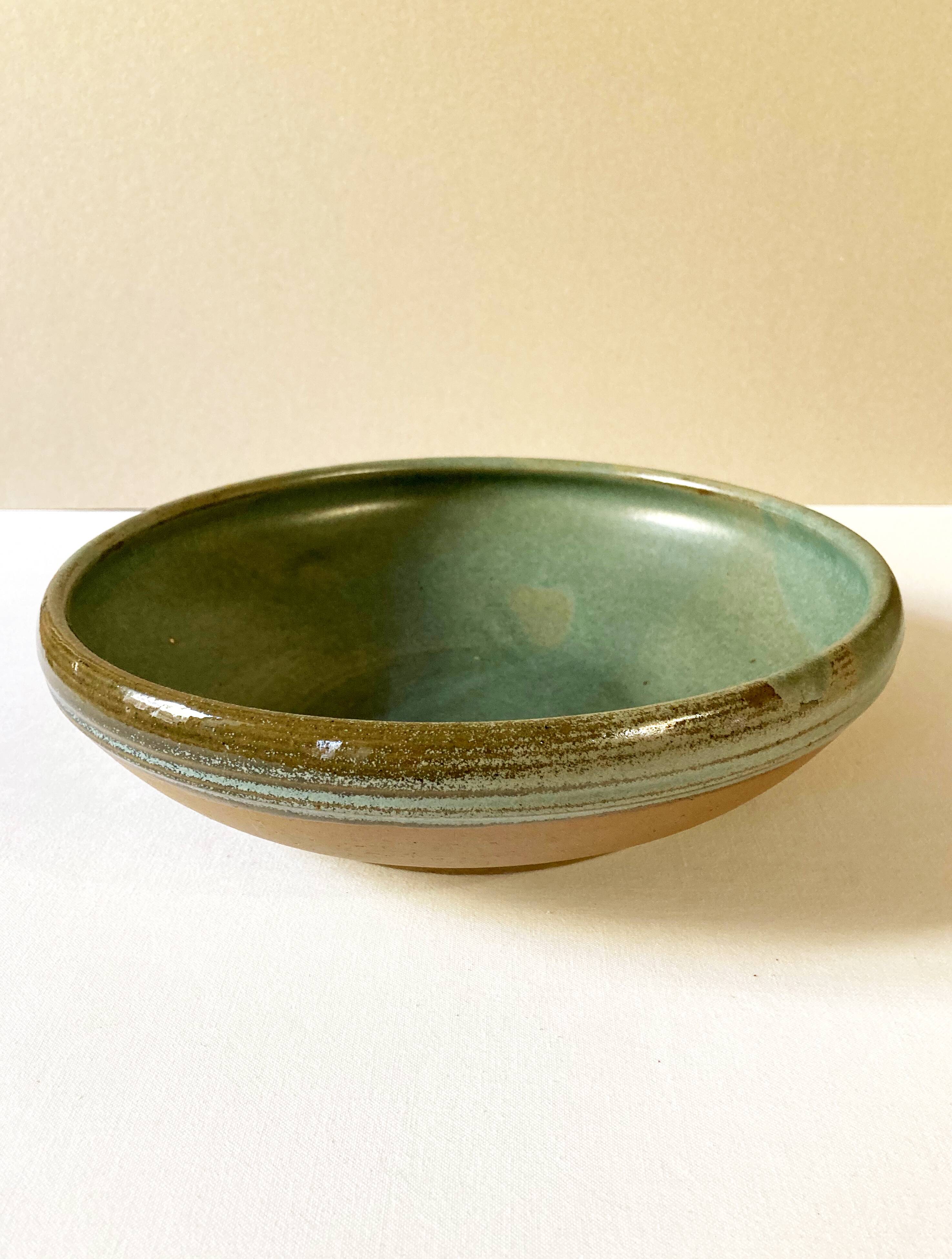 Enamelled stoneware dish / salad bowl signed