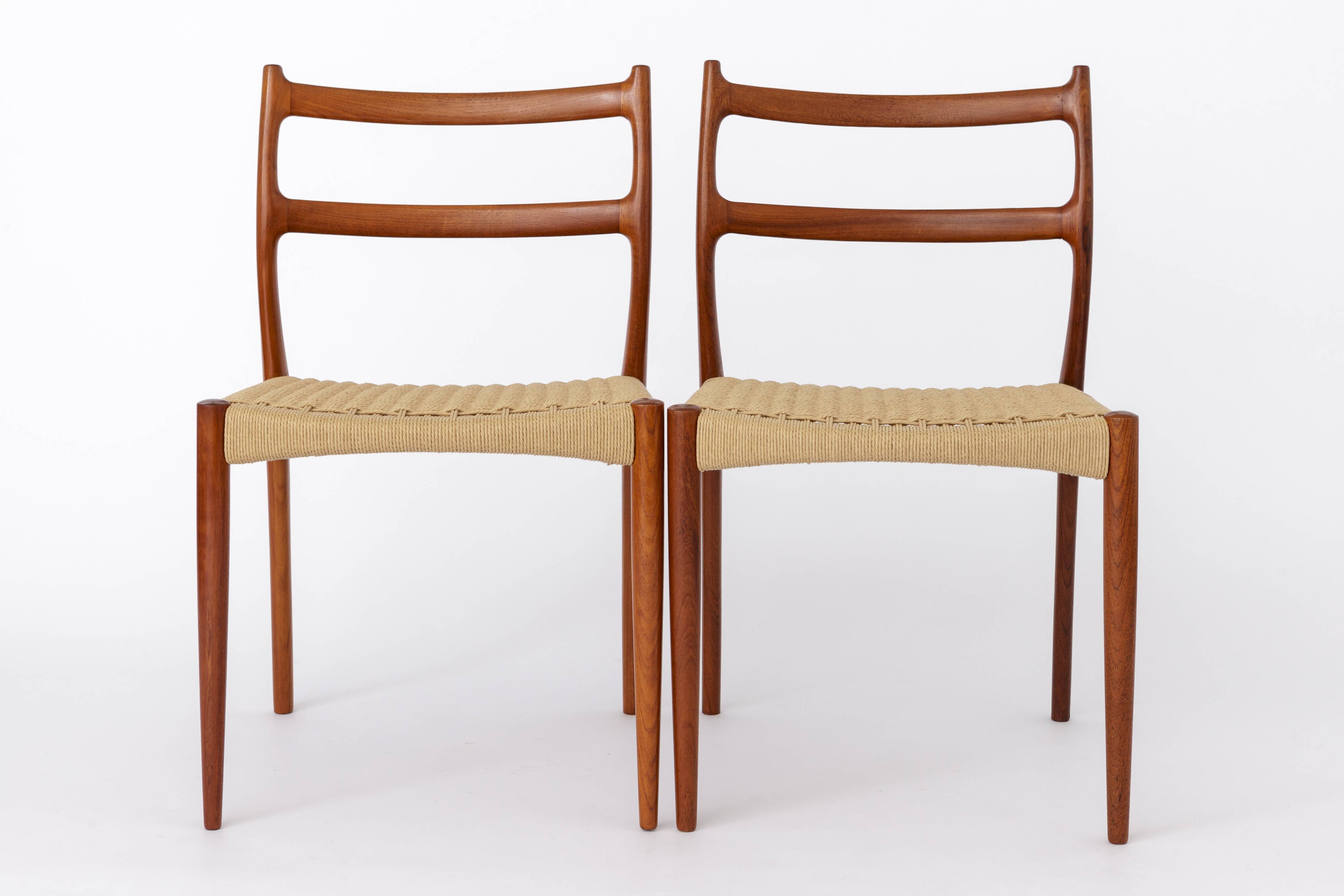 2 Søren Ladefoged chairs, teak, 1960s, papercord seat, dining chairs, set of 2